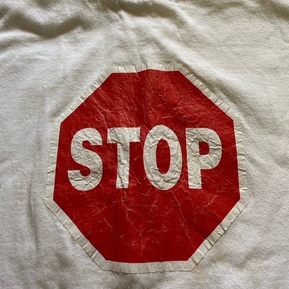100% cotton XL white t-shirt with stop logo - Picture 3 of 3